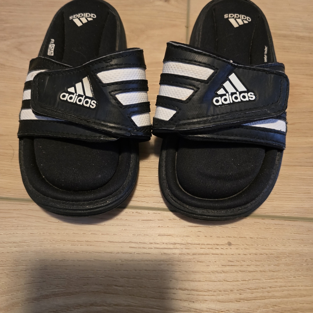 Adidas Kids Black and White Slide Sandals